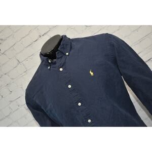 Polo Ralph Lauren Linen Silk Dress Shirt Men XL Classic Fit Blue Long Sleeve